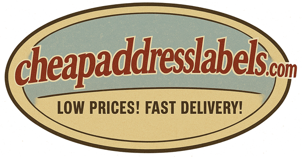 Logo for cheapaddresslabels.com with text 'Low Prices! Fast Delivery!' on a white background